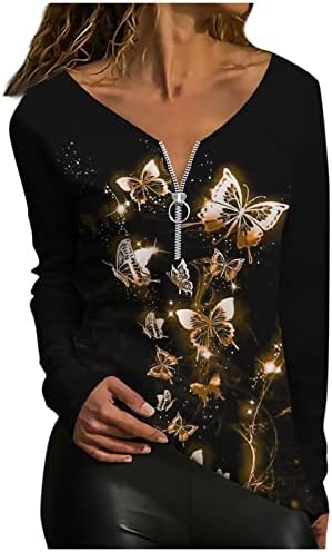 Дамски Леопардовая Туника Хенли, Върхове 2023, Есенни Модни Блузи с дълъг ръкав, тениски с V-образно деколте