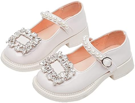 Обувки на равна подметка За момичета, Кожена, С кристали, С мека Кръгла пръсти, Рокля на Принцеса (За деца/Малки деца/Детски обувки на голяма мека подметка