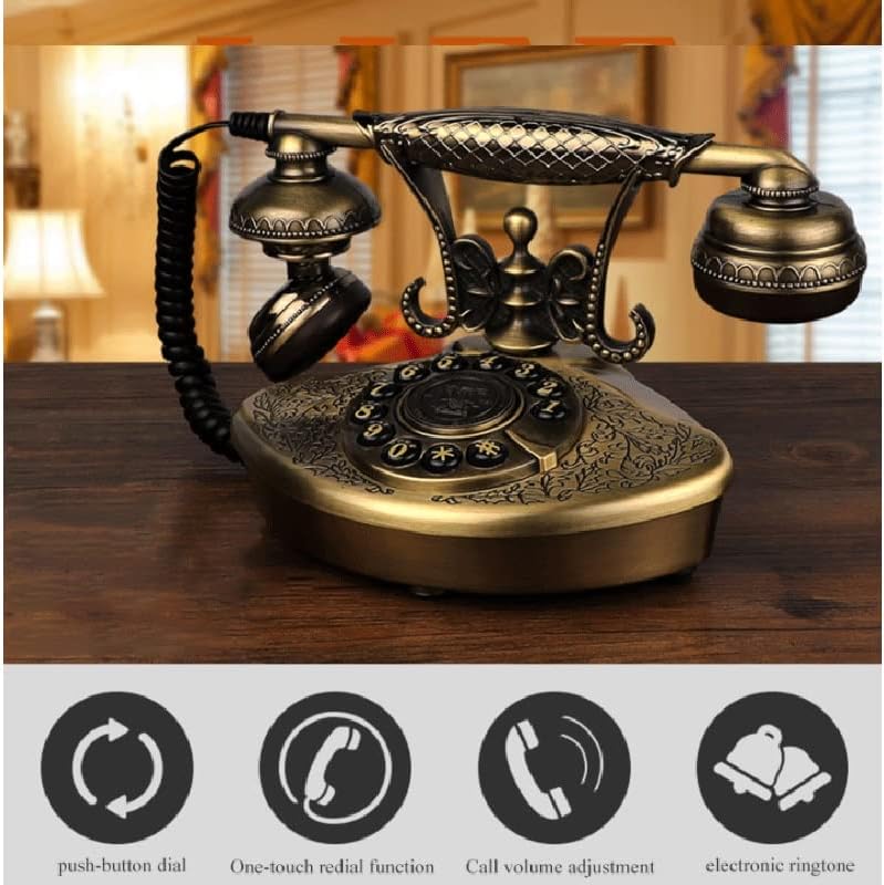 MJWDP Ретро Настолен Телефон В Старинен Стил, Метален Телефон с Кнопочным набор от Електронни Мелодии, Украса Телефон за Домашния