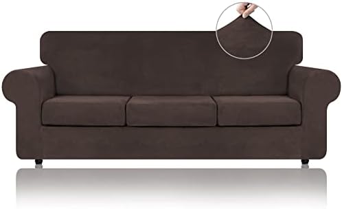 WEERRW, 4 бр. Кадифени покривала за дивани с висока еластичност на 3 възглавници, Калъфи за мека мебел, Моющийся Мебелен протектор