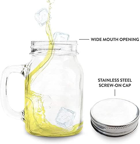 Стъклени чаши за пиене Mason с дръжка и жестяными ролка (комплект от 4 броя) Идея за подарък за кафе, сок, на удар,