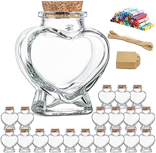 Folinstall 20 Броя Малки Стъклени бутилки във формата на сърце с пробковыми капаци, Стъклени Буркани за сватбени украси, подаръци