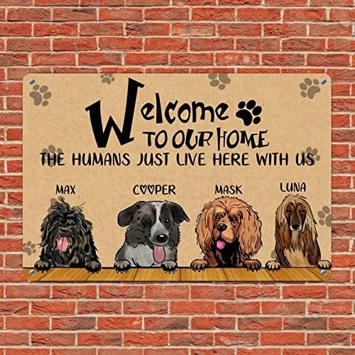 Alioyoit Потребителското си Име на Кучето Добре дошли в Нашата къща, Хората Тук с нас, Забавна Метална Табела за Кучета,
