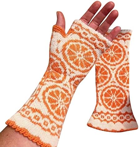 Qvkarw Дамски Оранжеви Възли Есенно-Зимни Ръкавици ръчна изработка, Ретро Възли на една Кука Ръкавици, Дамски Ръкавици (Оранжев, Един Размер)