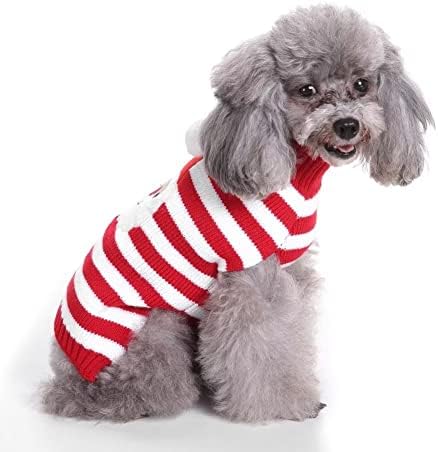 Класически Коледен Пуловер в Червената Лента за Малки Кучета и Котки, Зимата Топъл Пуловер, Риза в Училище Стил,