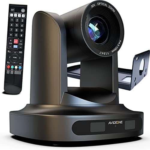 AVIDEONE PTZ камера PoE 30x HDMI 3G-SDI 1080P 60 кадъра в секунда RS232 RS485 OBS vMix ПР излъчването на живо за Църквата в живо и конферентни фотоапарат (Черен), В комплект монтиране на стена