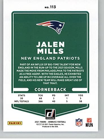 2021 Donruss 113 Търговска картичка Джалена Милс New England Patriots Футбол NFL Trading Card