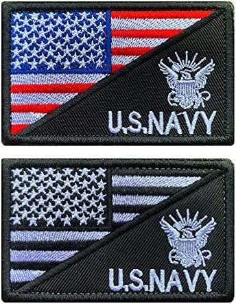Antrix 2 бр Американски Флаг/ВОЕННОМОРСКИТЕ сили на САЩ Въоръжени Сили на САЩ Бродирани Ленти с Емблема на Военния Икона,