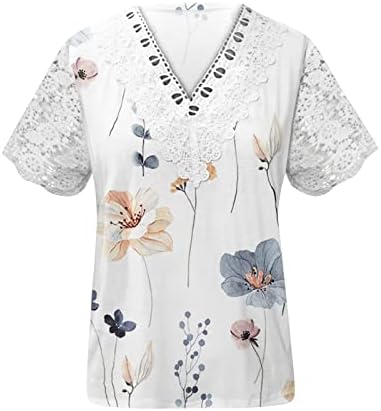 Пролетни Блузи за жени 2023, Модни Блузи с Флорални принтом за Жени, Тениска с Дантелен завършек и V-образно деколте,