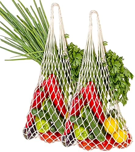 Многократна употреба за Хранителни стоки чанти Jairestone - Преносими Окото чанти-тоут за продукти - Риболовна Мрежа Пазарска чанта за продукта - 2 елемента