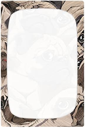 Портрет на АЛАЗЫ с Множество Мопс в стил Сепия, Кърпи за бебешко креватче, Чаршаф, за момчета и Момичета, Стандартен Размер на 52 x 28 см