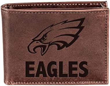 Team Sports America NFL Philadelphia Eagles Кафяв портфейл |Двуслойни | С официално лицензиран Штампованным логото на | От кожа | Органайзер за пари и карти | Подарък кутия в комплект