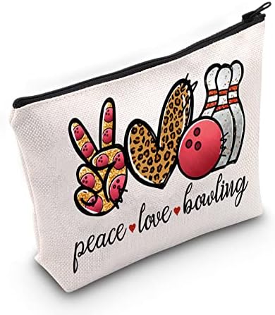 WZMPA Боулинг Косметичка За Грим Подаръци За Любителите на Боулинга Peace Love Топка За Боулинг Чанта с Цип За Жените Момичета
