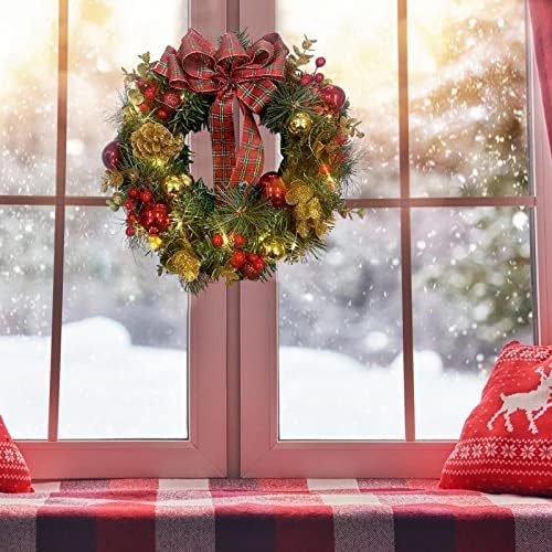 Коледна Украса Коледна сделка Клони Червени Плодове, Пъпки Червени Пеперуди Лигиране на Декоративен Венец на Вратата