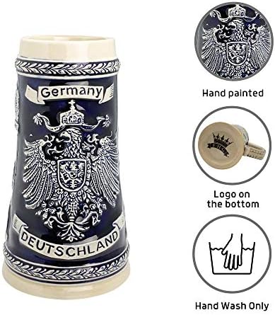 1 литър | OktoberfestHaus Bier Krug Deutschland Немска бира чаша Adler (Eagle) с кобальтово-син надпис на Германия