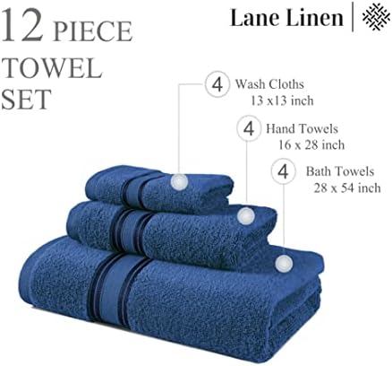 Комплект Луксозни хавлиени кърпи LANE LINEN - Комплект от 12 теми, Хавлиени Кърпи от памук, без Усукване, Кърпи за