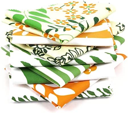 Soimoi Комплект от 8 дебели четвертаков с флорални принтом 18 x 22 в стил мозайка със собствените си ръце - Памучен плат за капитониране (зелена и оранжева)