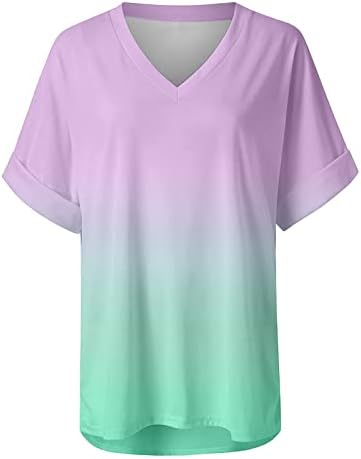 Тениски Свободно Намаляване за жени - Ежедневни Летни Блузи с Къс ръкав и V-образно деколте, Тениски с Цепка
