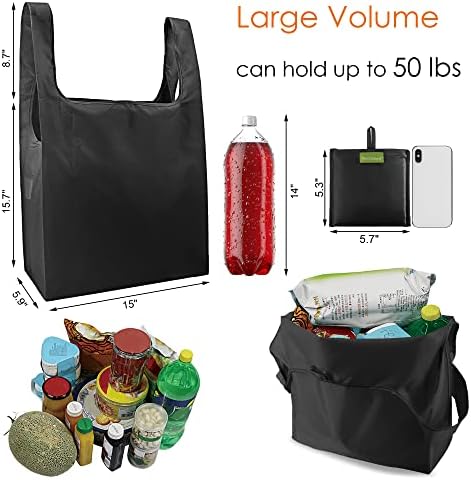 BeeGreen Черни Торби за Многократна употреба за Пазаруване Сгъваеми Големи Хранителни стоки Торби с Приложените