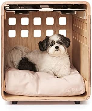 Дървена кутия за кучета премиум-клас FABLE - Бяла метална задвижваната за стайлинг на коса - Естествена берлога с отличен въздушен поток - Безшевни дизайн служи Приста