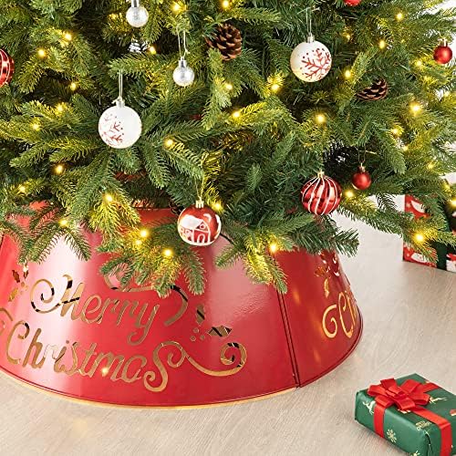 Glitzhome - JKC00105 Весел Коледен Яката във формата на коледно дърво от Галванизиран Метал, Изрежете Ръчно, с Светящимся Шнурком за Коледен Декор 26 D, Червен