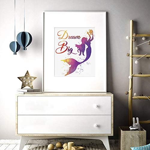 SUUURA-OO Русалка Мечта Големи Вдъхновяващи Думи Акварел морски живот Арт Принт Комплект от 4 (8 X 10), арт Плакат за Детската, Интериор на Спални Подарък за Момичета Детск?