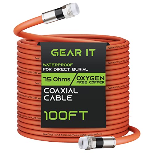 GearIT Коаксиален кабел за директно погребване (100 фута) RG6 70 Ома RF Гумен Калъф е Водоустойчив Подземен