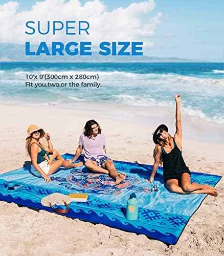 Плажна одеяло OCOOPA Diveblues водонепроницаемое, защитено от пясък, 10x9 инча, много голямо, меко и трайно, без пясък, леко и преносимо, идеално за пътуване, къмпинг, плаж, поч