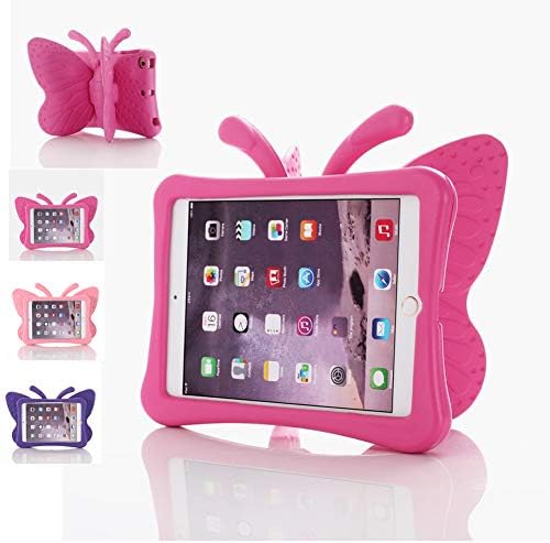 Калъф за iPad Mini, за деца, Нетоксичен, Лек, с 3D Анимационни пеперуда, EVA, устойчив на удари, Защитен от падане калъф-поставка за Ipad Mini/Mini 2/Mini 3/ Mini 4/Mini 5, калъф (Розово-черве?