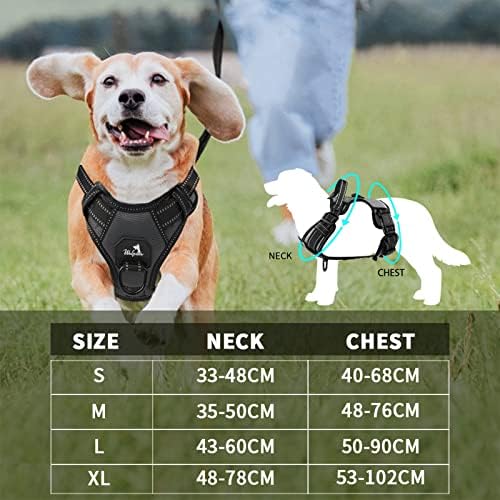 Welpets Мека шлейка за кучета, Отразяваща Регулируема жилетка с дръжка за дресура, 2 Метални куки за каишка, 2 куки-бутони [Лесно се побира и се отстранява] Черен, XL