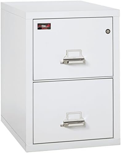 Вертикален метален шкаф шкаф FireKing, горенето на 2 часа (2 чекмеджета с размер на писмо, удароустойчив, водоустойчив), 29,9 В x 19W x 31,19Г, цвят слонова кост, бял