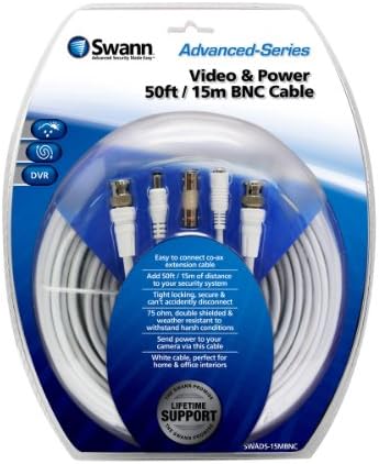 Swann SWADS-15MBNC-GL Видео Swann и 50-крак захранващ кабел BNC за камери за видеонаблюдение (бял)