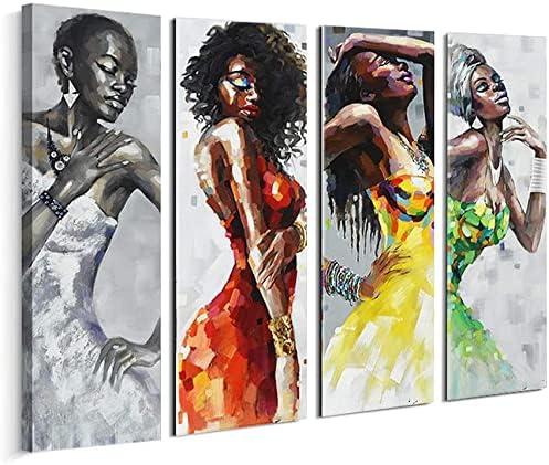 Artinme Художествена рамка афроамериканское черно изкуство Танцуващи черни жена в Рокля Стенни Живопис върху платно Pirnt Стенни картина за дома: Хол (8 x 24 инча, определе