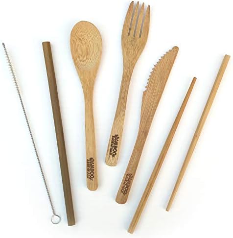 Бамбукови съдове за пътуване | Бамбук вилица, нож, лъжица, пръчици за хранене, соломинка, четка за почистване на слама,