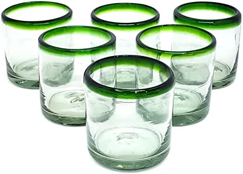 Чаши MexHandcraft Изумрудено-зелена джантата 8 унции DOF Rock (комплект от 6 чаши), Преработено стъкло без съдържание на олово и токсини (DOF Rocks)