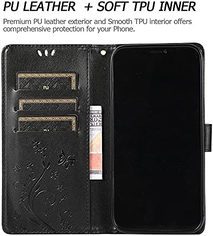 Чанта-портфейл Felico, съвместим с iPhone 13 Pro [Функция на каботажните] От изкуствена кожа с цвете-пеперуда