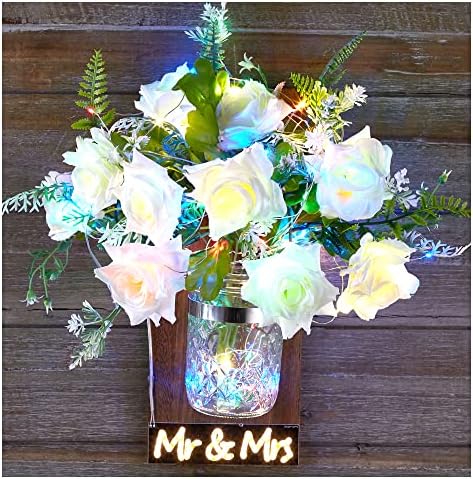 Декоративно led Приказни светлини Mason Jar 4 Цвята с led дъска Mr Mrs, Led Стенни аплици с Цветето Роза, Подвесное
