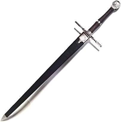 Доставка ножове Avias - 46-Инчов с две ръце меч ведьмака Геральта от Ривии в обвивка и кожен раменна рамо (Сребърен меч