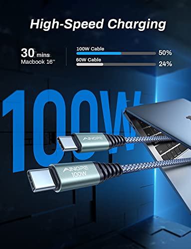 AINOPE 100 W/5A, USB Кабел за C-C USB ултра-бързо Зареждане 6,6 Фута Кабел Type C-Type C е Съвместим с MacBook