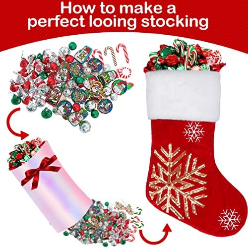Коледни Чорапи BeneFine, 2 броя, Коледни Чорапи, 18 инча, Нова Бродерия, Пайети, Декор от Червено Кадифе,