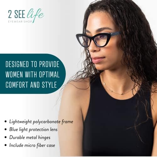 2SeeLife Очила за четене на точки за жени Cateye Readers със Защита от синя светлина | Мед, 1,00