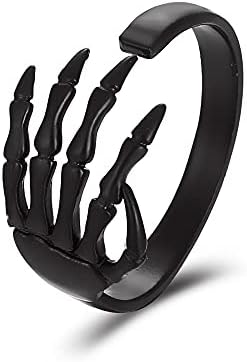 Дамски годежни пръстени, потертое отворен пръстен, пънк-готик регулируем пръстен, вятърни гривни, пръстен женско (черно, един размер)