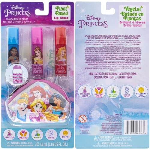 Townley Момиче Disney Princess Блясък за устни на растителна основа от 3 теми на роли и bag-чанта за деца и момичета на възраст от 3 години, идеално за партита, партита с преспиван