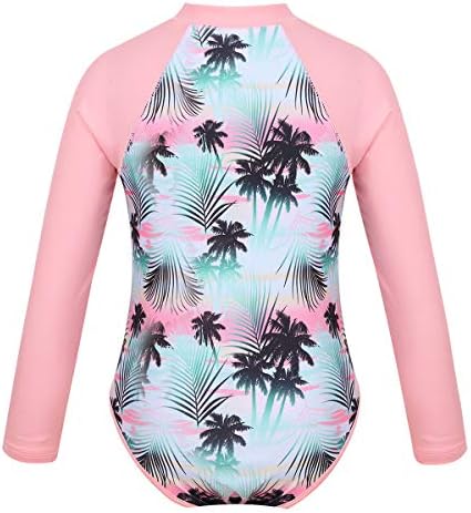 TiaoBug/Облекло с дълъг Ръкав За малки Момичета, Цветен UV Защита От Слънцето, Защита От Акне, Ризи с цип, С Къдри, Бански