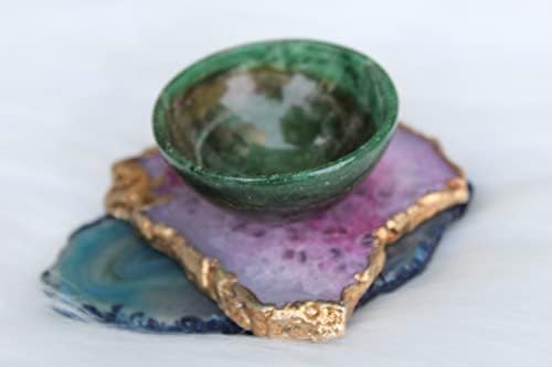 Jet Купа от естествен зелен нефрит 2 Скъпоценен камък A + Кристална олтара ръчно изработени, тава за изцеление, ястие за фокусиране на духовна чакра, безплатна брошура