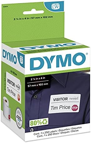 Етикети с регистрирани бейджами DYMO LW с дискове известие за изтичане на срока на годност на 12 часа за принтери на етикети LabelWriter, Бели, 2-1/ 4 x 4, 1 ролка за 250 броя (30911)