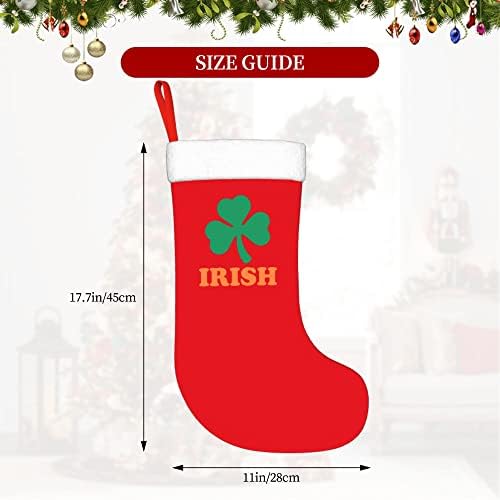 QG ZZX Коледни Чорапи с Бяла Супер Меки Плюшени Белезници, Коледни Чорапи с Ирландска Детелина, Коледни Украси, Отглеждане
