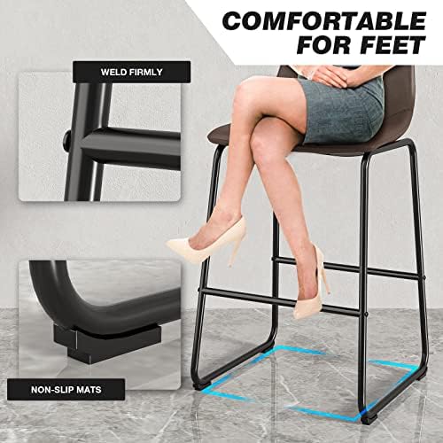 Комплект от 2 Продуктова столове Rfiver от изкуствена кожа PU, Промишлени Бар Столове за кръчма с облегалка и поставка за