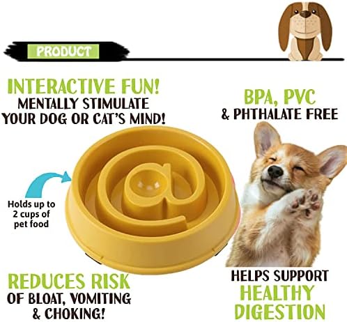 Купички за кучета с бавно хранене - жълти купа във формата на буквата Часовник, купички за храна с по-бавно пиене