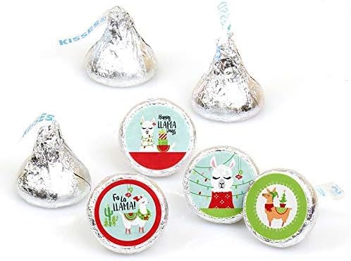 Big Dot of Happiness Fa La Llama - Подарък за етикети с кръгли бонбони за Коледни и празнични партита - Етикети са Подходящи
